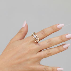 Link Connected Spinner Ring 14K Gold Round Moissanite Lab Diamond Design 10K Option Sterling Silver Fidget Band