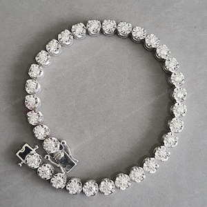 Bezel Set Tennis Bracelet, 925 Silver Round Cut Diamond Tennis Bracelet, 2MM Round Cut Moissanite Tennis Bracelet, Anniversary Gift For Wife
