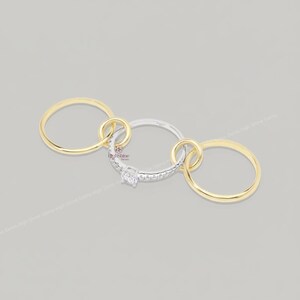 14K Gold Connector Ring | Diamond Solitaire Ring | Sterling Silver Mixed Metal Ring