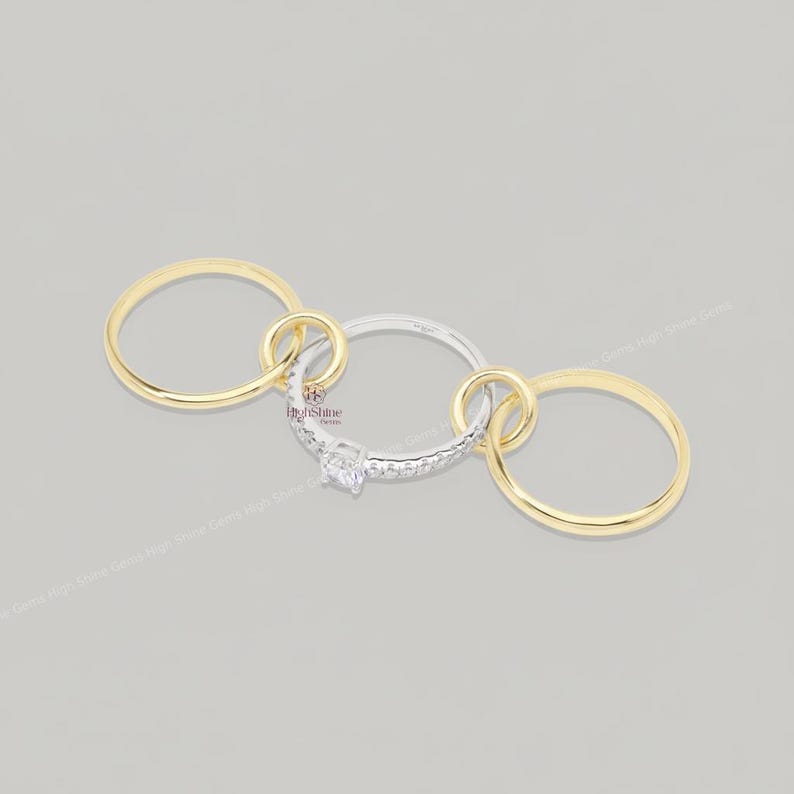 14K Gold Connector Ring | Diamond Solitaire Ring | Sterling Silver Mixed Metal Ring