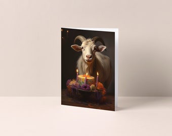 Goat with a Birthday Cake - Birthday Card