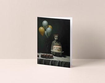 Creepy girl with creatures and cake - Birthday Card