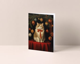 A Cat surrounded by Christmas Baubles - Christmas Card