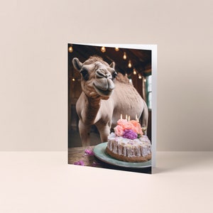 Camel with a Birthday Cake - Birthday Card