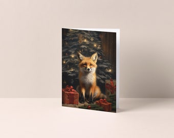 Fox with presents, baubles and Christmas Tree (B) - Christmas Card