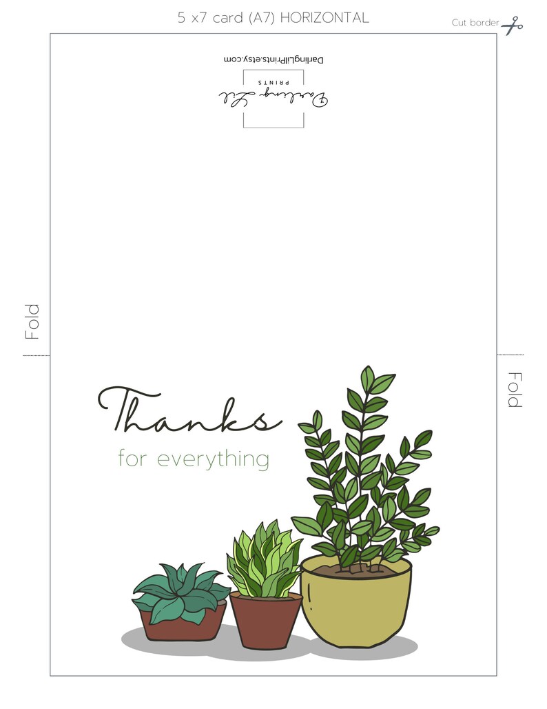 Thank You Plants Printable Card / Instant Download PDF / Card Template ...