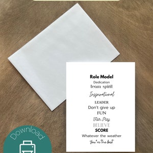 Coach Thank You Printable Card / Role Model / Instant download PDF / Card template