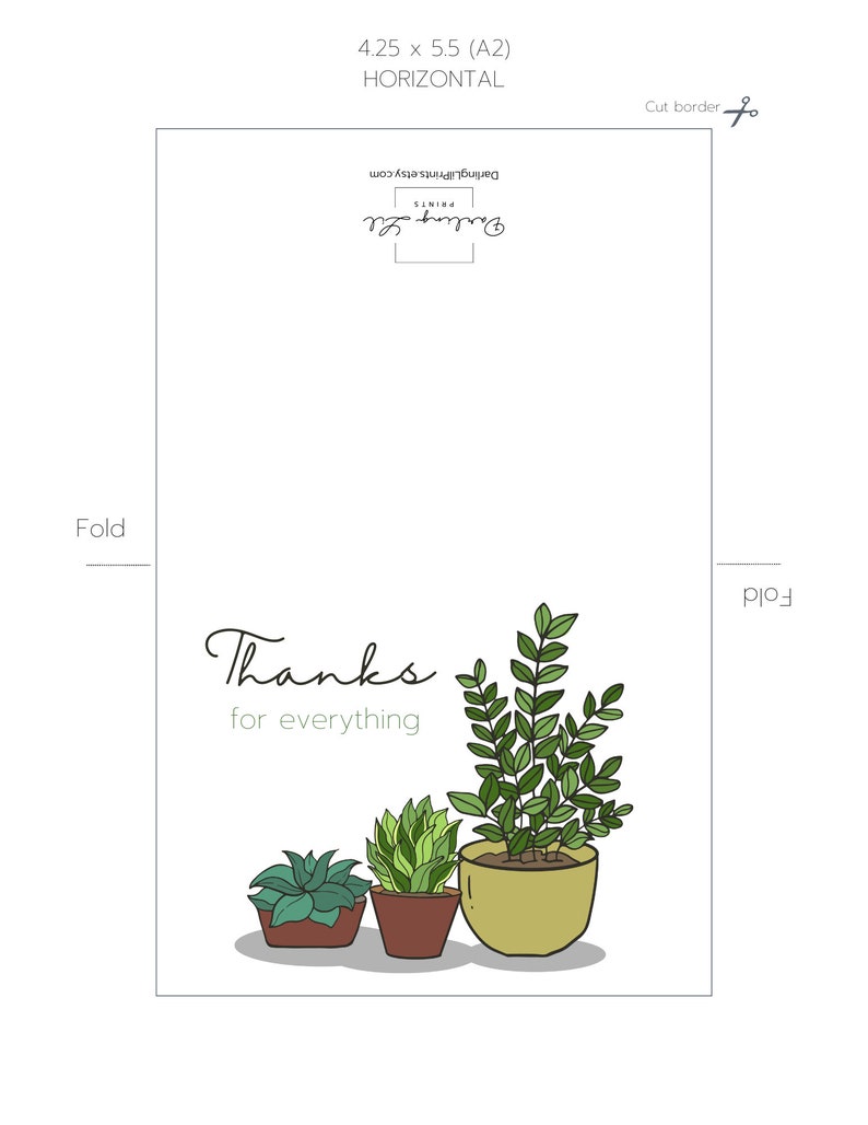 Thank You Plants Printable Card / Instant Download PDF / Card Template ...