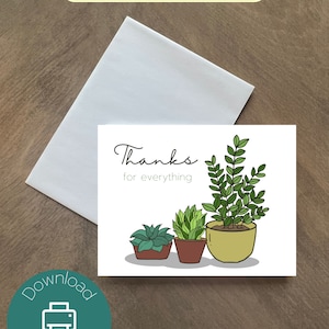 Carte imprimable Merci plantes / Téléchargement instantané PDF / Modèle de carte / Carte numérique
