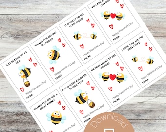 Bee Valentine Cards / Printable / Instant Download Valentine / Bumblebee Valentine/ Honey Bee Valentine's Day