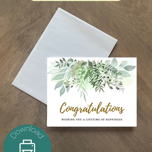 Wedding Congratulations / Marriage Congrats / Printable Card / Instant download PDF / Card template / Digital card