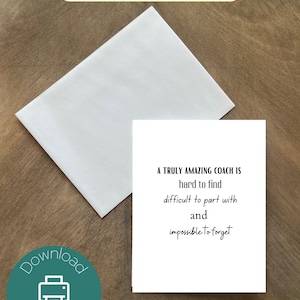 Coach Thank You Printable Card / Amazing coach / Role Model / Instant download PDF / Card