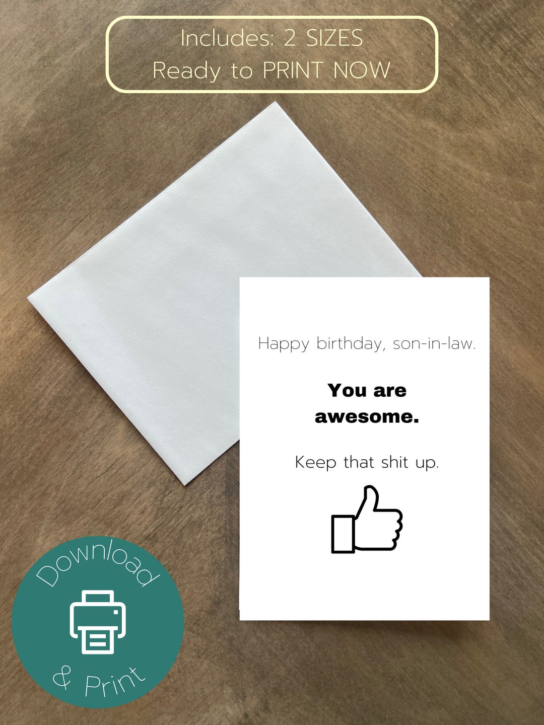Funny Son-in-law Birthday Card, Printable SIL Bday (PDF) - Etsy