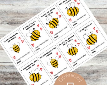 Bumblebee Valentine Cards / Printable / Instant Download Valentine / Bee Valentine/ Honey Bee Valentine's Day