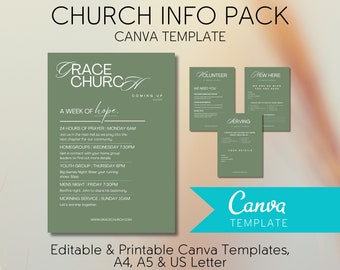 Church Info Pack Canva Template Welcome Card, New People, Volunteer Form, Serving Form and What&#39;s on Flyer, A4, A5 & US Letter Templates