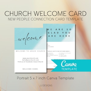 Tarjeta de bienvenida a la iglesia, tarjeta de conexión con personas nuevas, plantilla Canva, postal personalizable e imprimible, retrato de 5 x 7 pulgadas