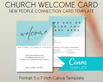Church Welcome Card, New People Connection Card, Canva Template, Customisable Printable Postcard, Portrait 5 x 7 in