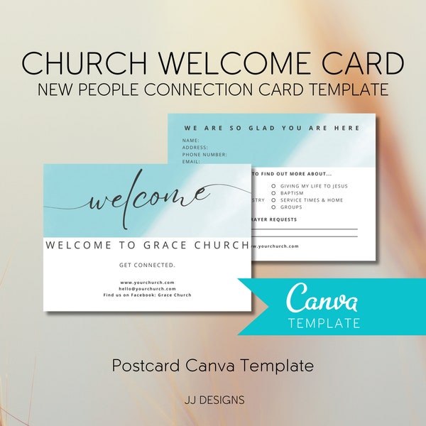 Church Welcome Card, New People Connection Card, Canva Template, Customisable Printable Postcard