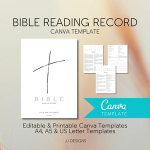Registro de lectura de la Biblia, plantilla Canva, hágalo suyo, plantillas de cartas A4, A5 y EE. UU.