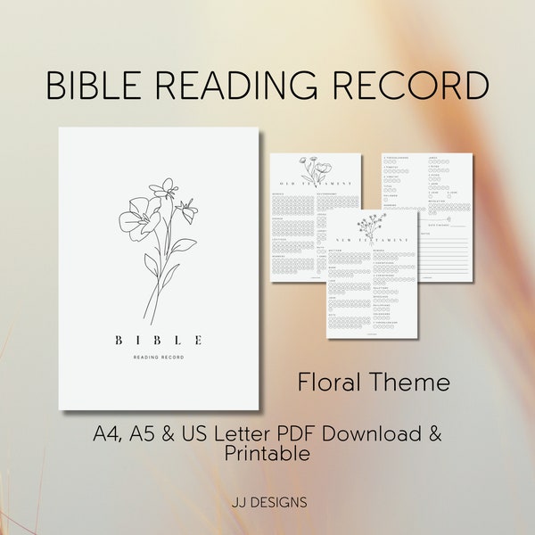 Bible Reading Record Bible Resource Church Resource PDF A4 A5 US Letter Download Printable Floral Theme