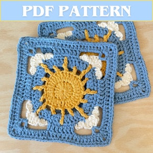 Cloudy Day Sun Granny Square Crochet Pattern (PDF Pattern)