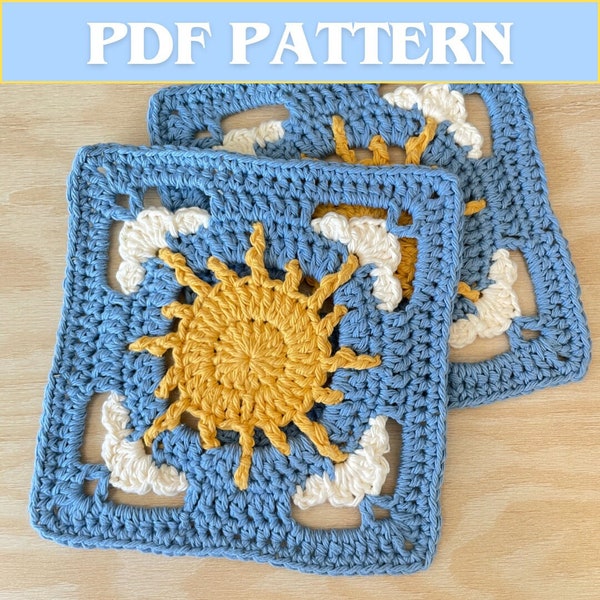 Cloudy Day granny square crochet pattern | crochet granny square, crochet pattern, sun crochet pattern, sun granny square pattern