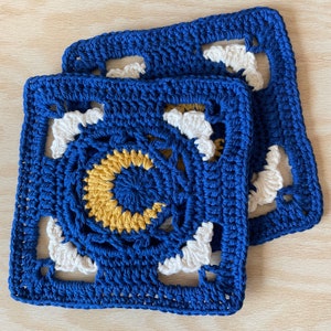 Ensemble de motifs au crochet Cloudy Day and Night grand-mère Carré grand-mère au crochet, motif soleil et lune au crochet image 5