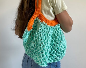 Colorful Market Bag, Farmers Market Bag, Crochet net bag, shoulder bag, strap crochet bag, summer tote bag, cotton mesh bag, net bag.