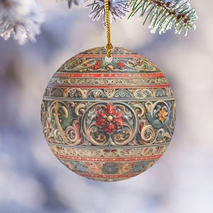 Traditional Christmas Ornament, Ornate 3D Floral Indian Ornament, Christmas Tree Ornaments, Christmas Decor, Holiday Decor, Floral Ornament