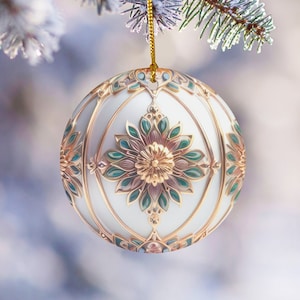 Traditional Christmas Ornament, Ornate 3D Gold & Flower Artistic Design, Christmas Tree Ornaments, Christmas Decor, Holiday Decor, Gift Idea