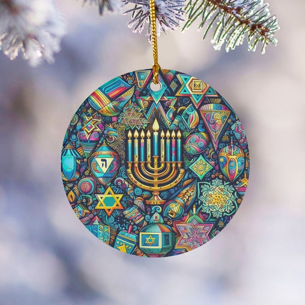 Hanukkah Ornament with a Menorah, Dreidel, & Star of David, Hanukkah Decorations, Hanukkah Gift, Hanukkah Tree Topper, Judaica Holiday