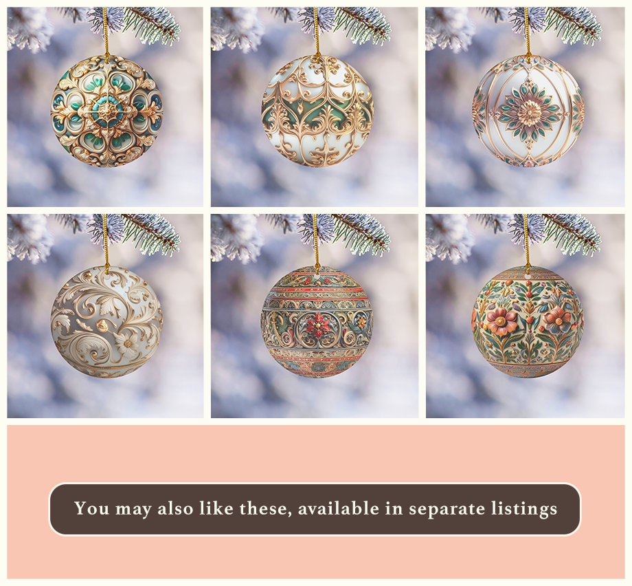 Traditional Christmas Ornament, Ornate 3D Gold & Flower Artistic Design
