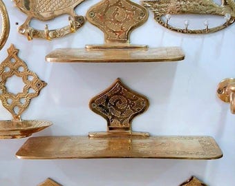 Unlacquered Brass Wall Bathroom Shelf, Handmade Shelves On Wall, Engraved Brass Wall Shelf For Shower