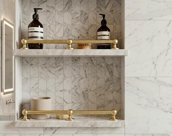 Riel de galería de latón macizo sin lacar: herraje vintage para estantes de madera