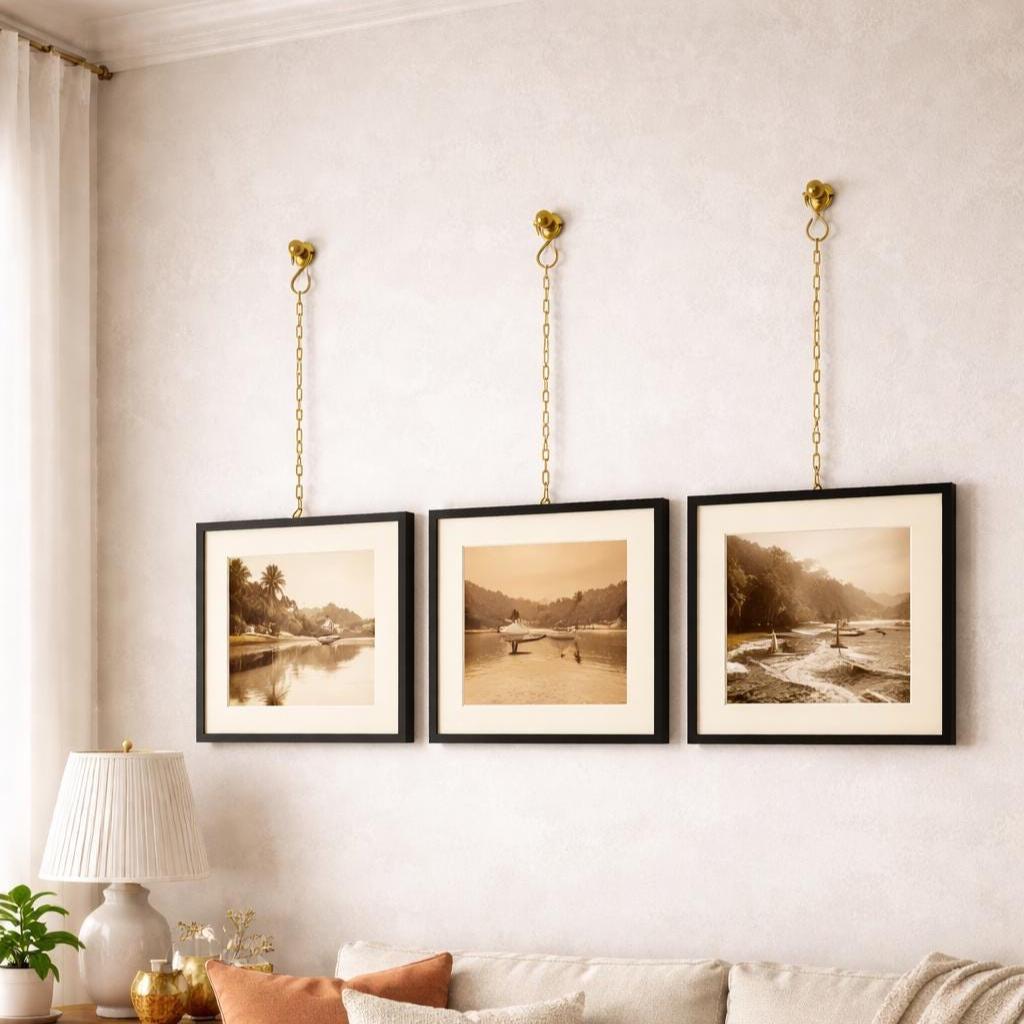 Brass Hanging Chains With Wall Hooks – Gold Picture Frame Chain Set ...