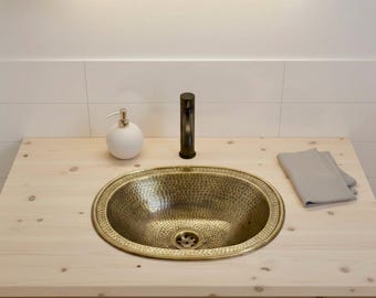 Hammered Oval Brass Sink – Drop-In or Undermount Bathroom Sink – Handmade Antique Brass Basin – Vintage Bronze Style Bathroom Sink