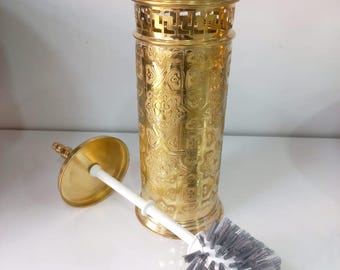 Handcrafted Moroccan Brass Toilet Brush Holder, Unlacquered Brass toilet brush, Toilet Brushes, Moroccan bathroom decor