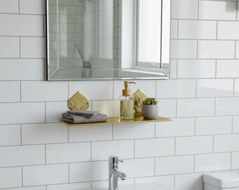 Unlackiertes Messing Wandregal fürs Badezimmer, handgefertigte Regale an der Wand, graviertes Messing Wandregal für die Dusche