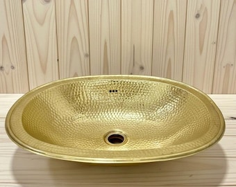 Solid Brass Oval Bathroom Sink – Handmade Hammered Vessel Basin, Drop-In Style for Vintage or Modern Bathrooms