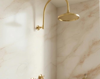 Handcrafted Unlacquered Brass Shower System with Rain Head – Vintage Raw Brass Bathroom Fixture – Wall Mount Luxury Shower Set