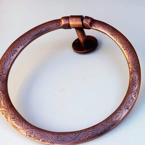 Copper Towel Holder For Bathroom Wall , Engraved Towel Holder Ring, Copper Finish Towel Hanging, Traditional Kitchen Hand Towel Holder