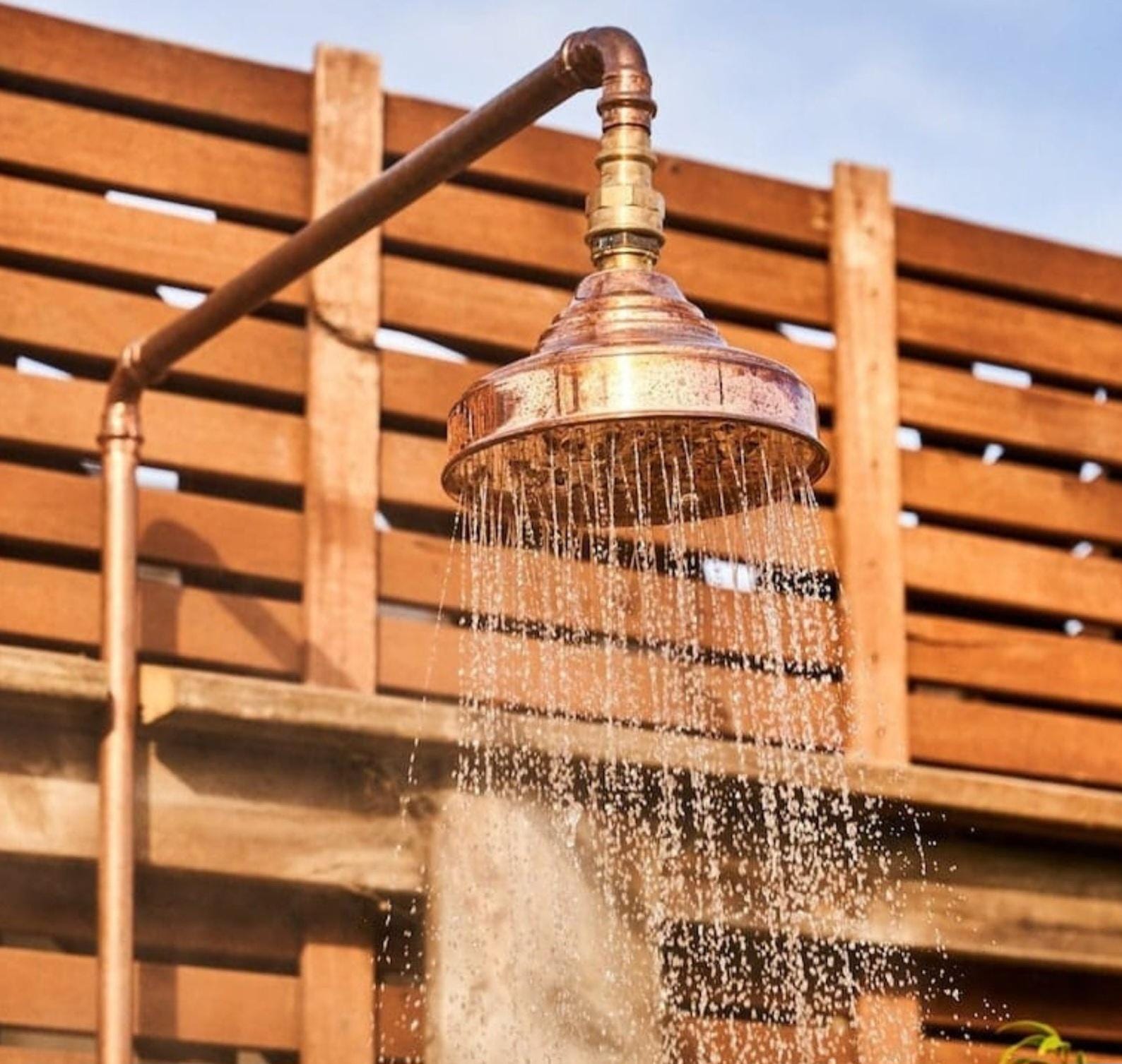 Unlacquered solid copper shower head, shower head, copper shower head, outdoor shower head, outdoor copper shower head, shower head