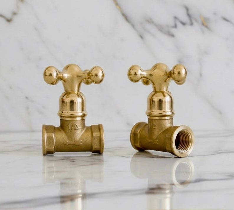 Handgjort kranhandtag i massiv mässing med ventil - US Plumbing bild 1