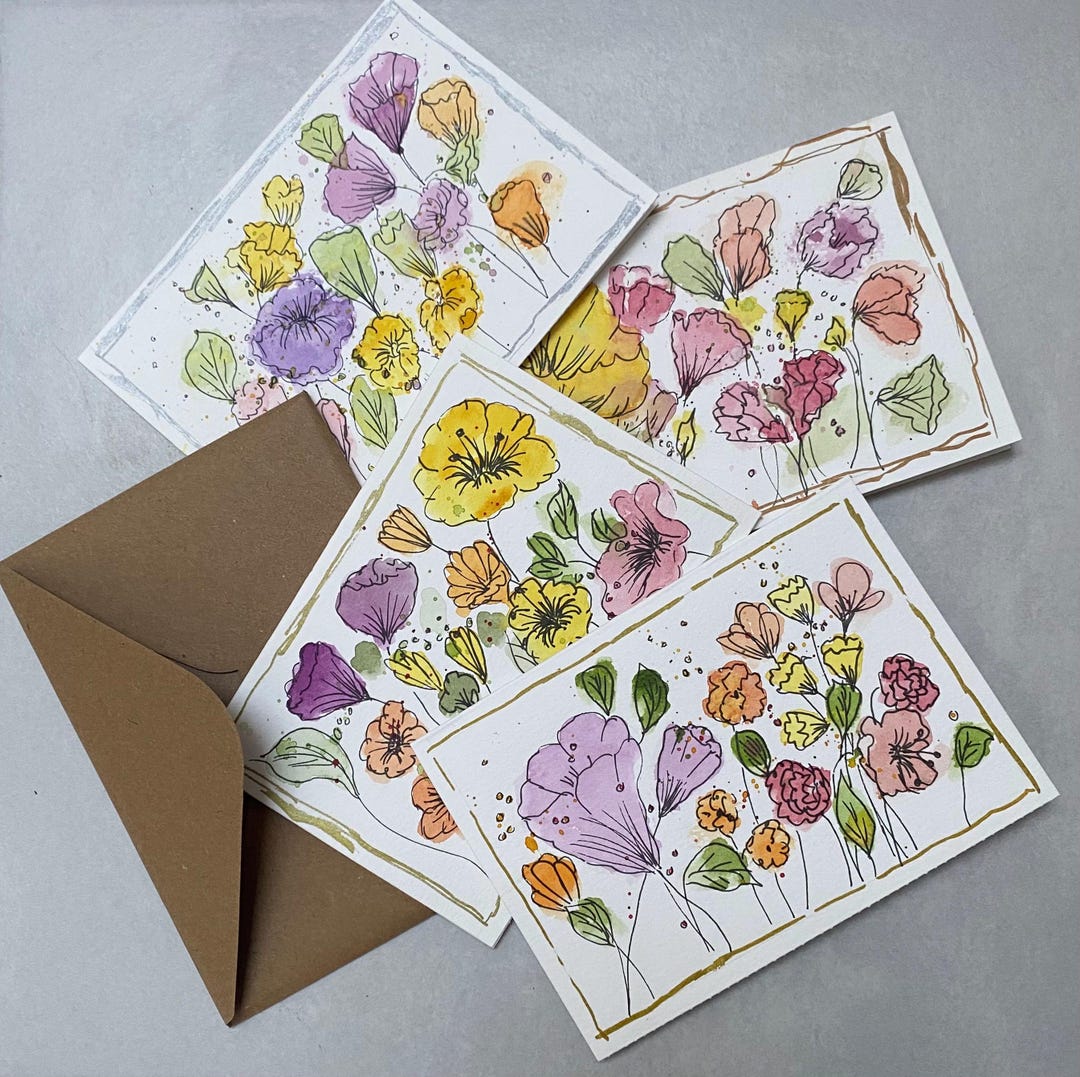 Hand-painted Watercolor Flower Card Set – Botanical Art, Blank Note ...