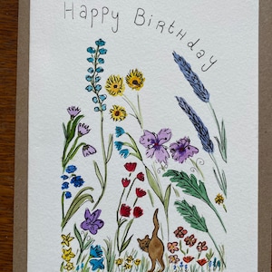 Biglietto di auguri di buon compleanno dipinto a mano.