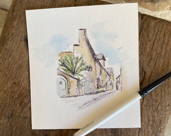 Original Watercolor Painting: Sarlat la Canéda, France - French Street Scene