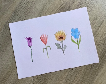 Flowers In A Row Original Painting - Floral Painting - Hand Painted