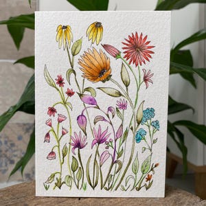 Tarjeta de flores silvestres pintada a mano - Acuarela original - Interior en blanco - 15,5 x 10,5 cm - Interior en blanco - Un regalo ideal para enmarcar