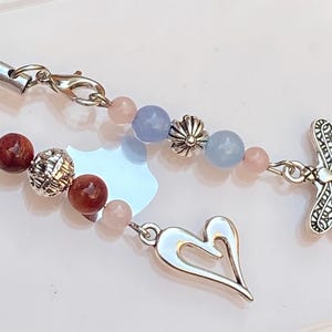 Pingente de zíper de libélula e pingente de coração - Presente para ela - Acessórios para celular - Puxadores de zíper com pedras preciosas