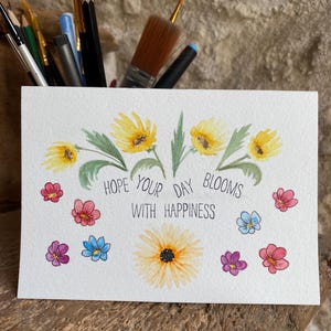 Carte d'anniversaire peinte à la main à l'aquarelle et à l'encre.  Une oeuvre d'art vraiment originale.